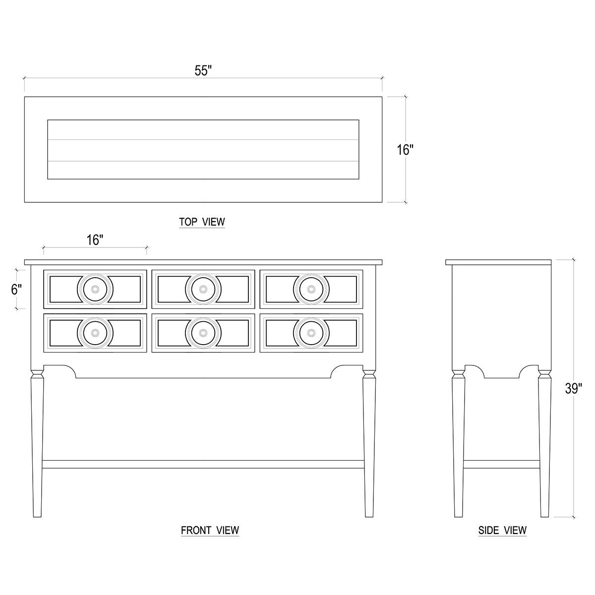Farmhouse rustic sideboard, detailed dimensions.