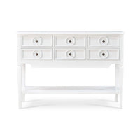 Farmhouse white rustic sideboard, front view.