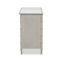 Side view of faux bamboo chest design.