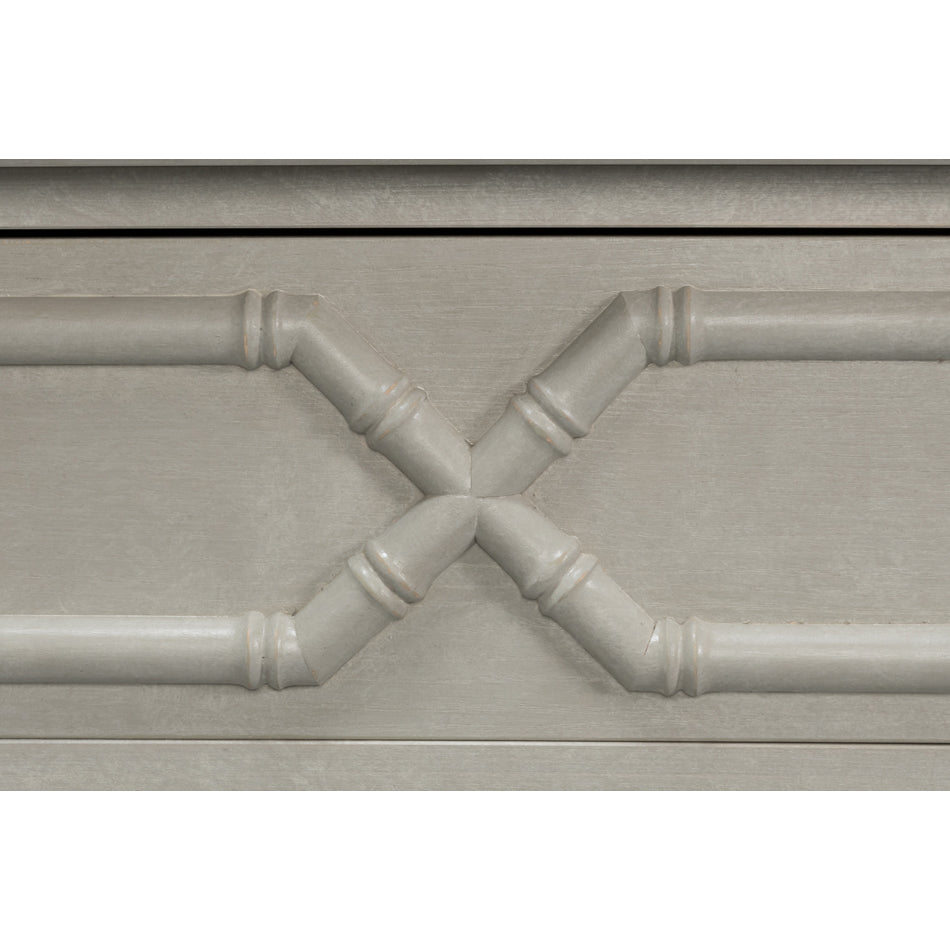 Faux bamboo chest, drawer front bamboo detail.