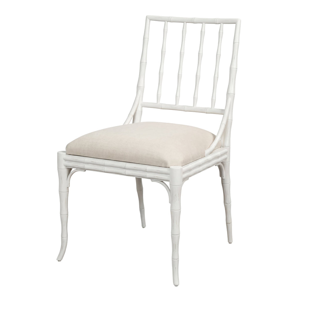 Faux Bamboo Dining Chairs in White with Cream Chenille, Sets of 2