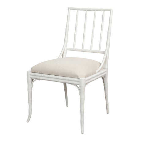 Faux Bamboo Dining Chairs in White with Cream Chenille, Sets of 2