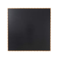 Top view of square table, black surface with trim.