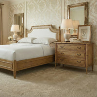 Faux bamboo bedroom set with chest, bed, and lamps