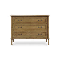 Front view of faux bamboo three drawer chest