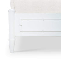 Close-up of bed's corner frame design.