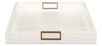 Croc Leather Tray in Pearl with Brass and Steel