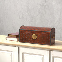 Dome-Top Tooled Leather Box in Chestnut with Brass