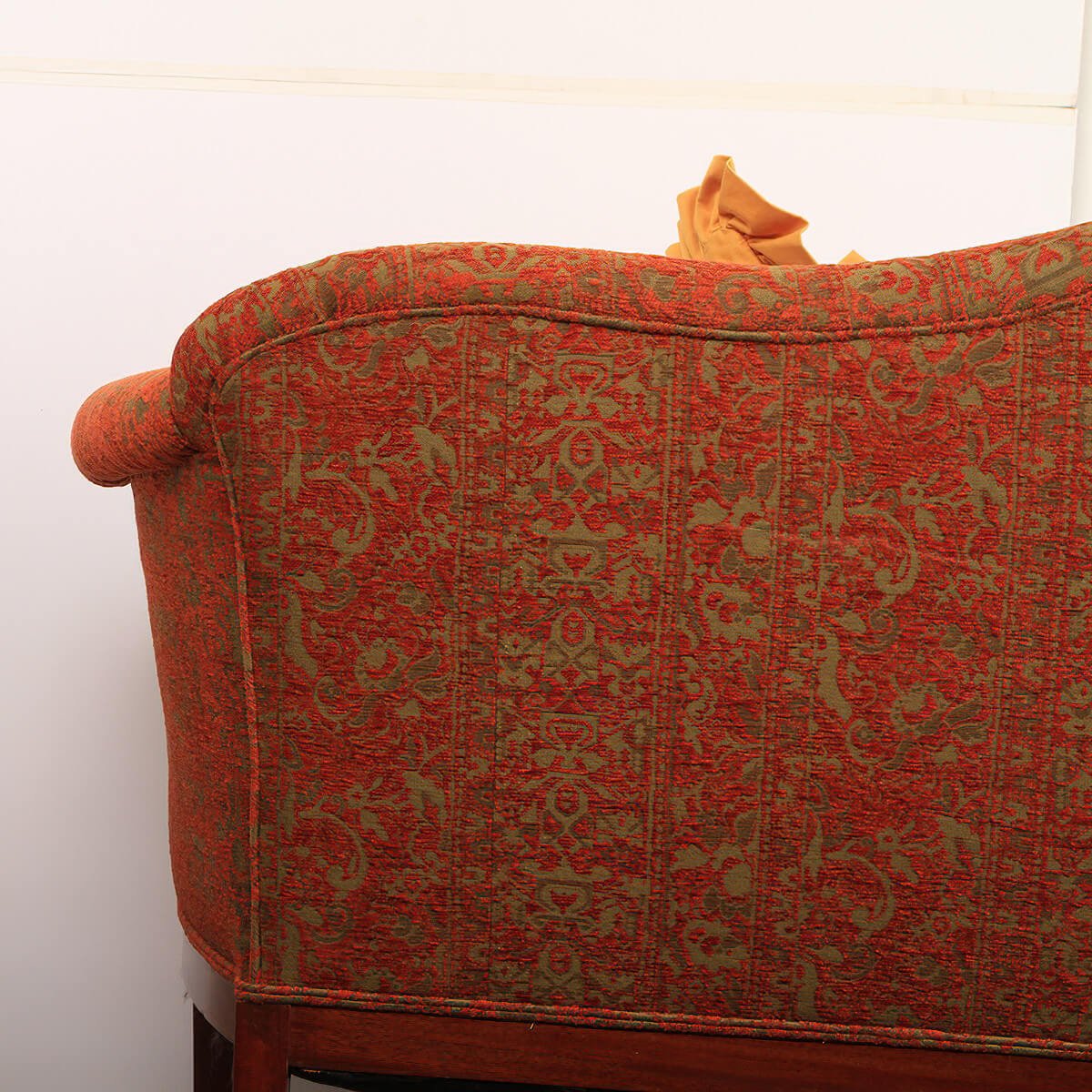 Side view of Federal sofa highlighting patterned upholstery design.