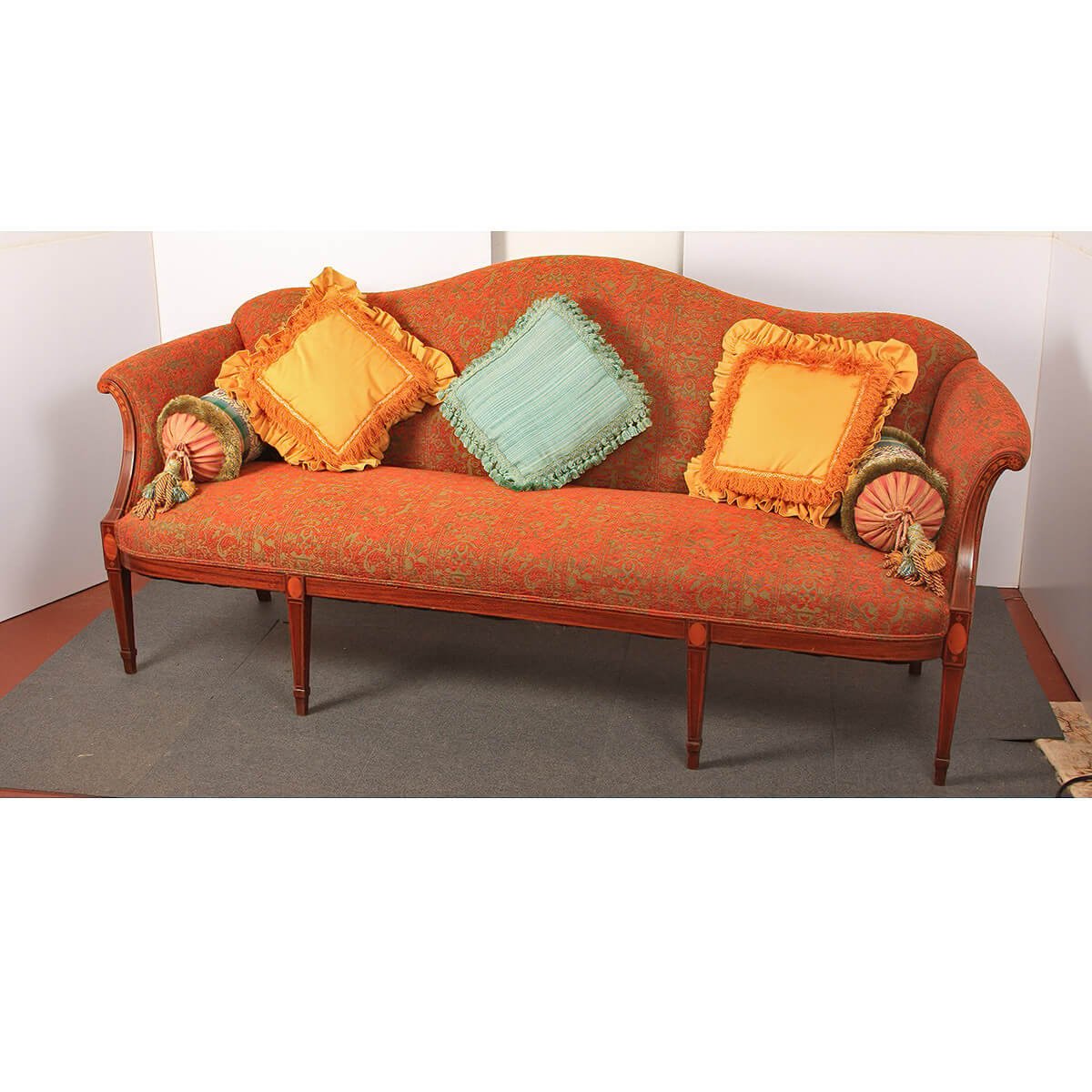 Angled view of Federal sofa, showcasing cushions and legs.