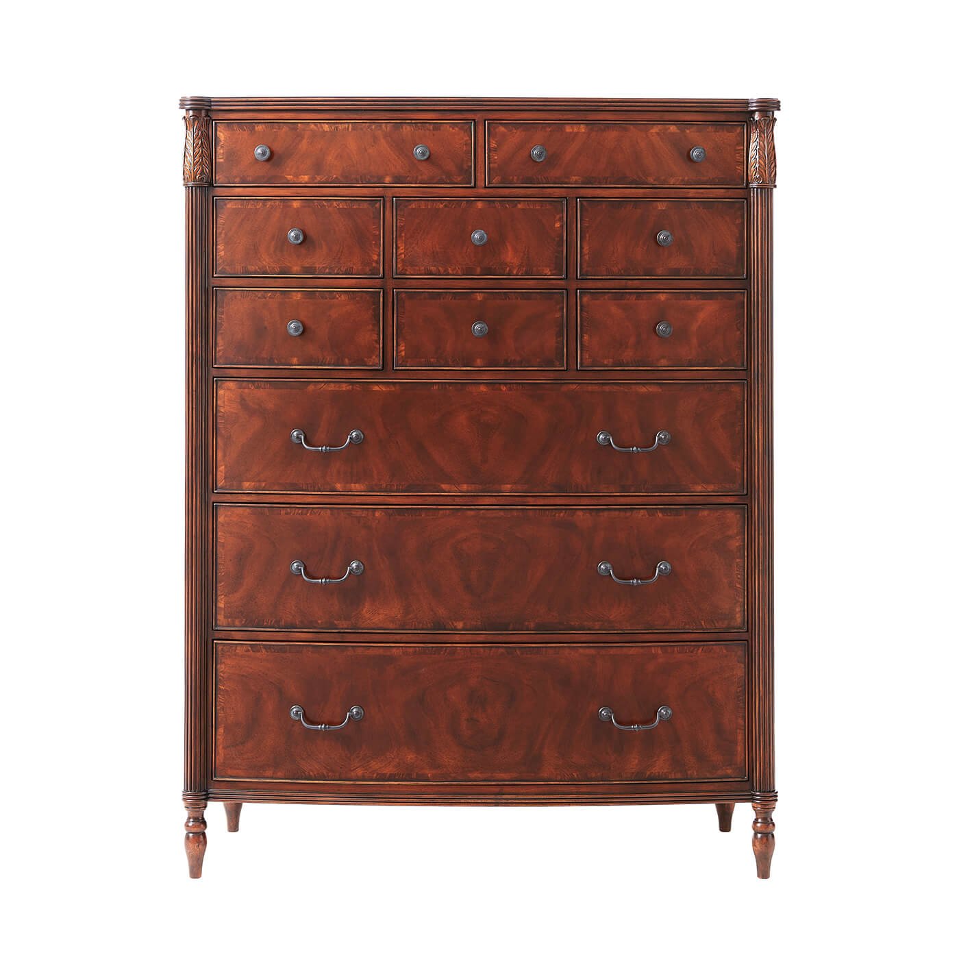 Front view of federal mahogany chest with handles.