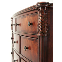 Close-up of carved details on federal mahogany chest.