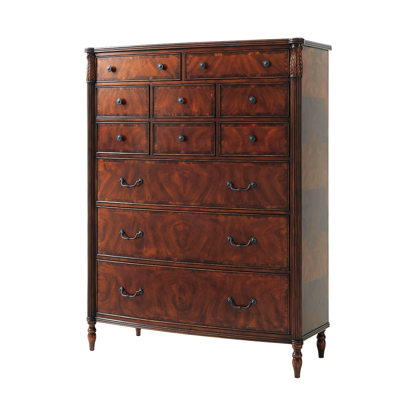 Federal mahogany chest, angled view with drawers visible.