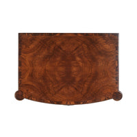 Top view of richly patterned mahogany bedside chest.