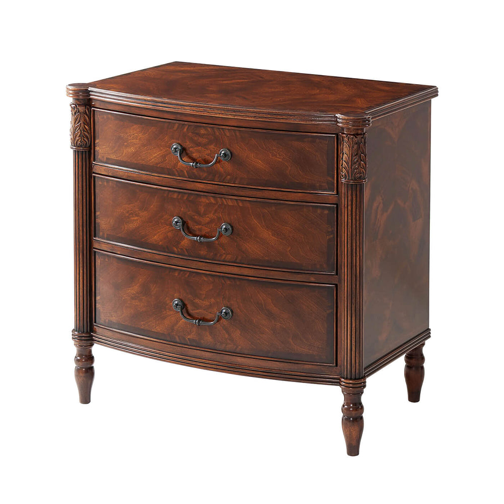 Federal style mahogany bedside chest, angled view.