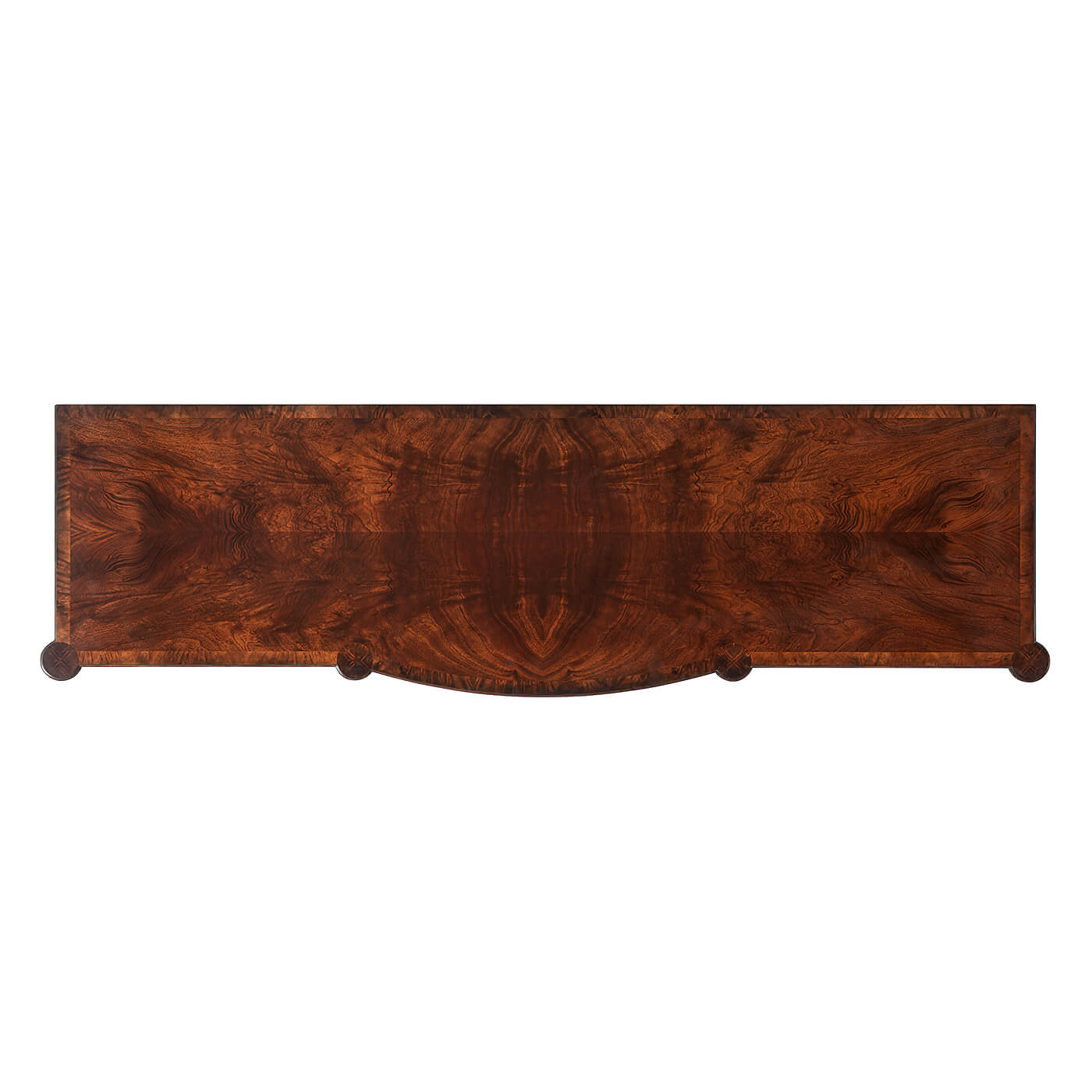 Top view of mahogany dresser showing wood grain.