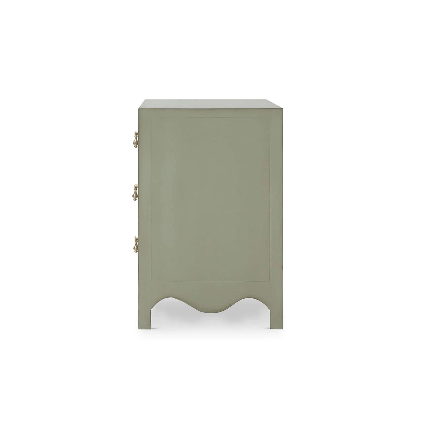 Side view of Fennel Green Bedside Chest.