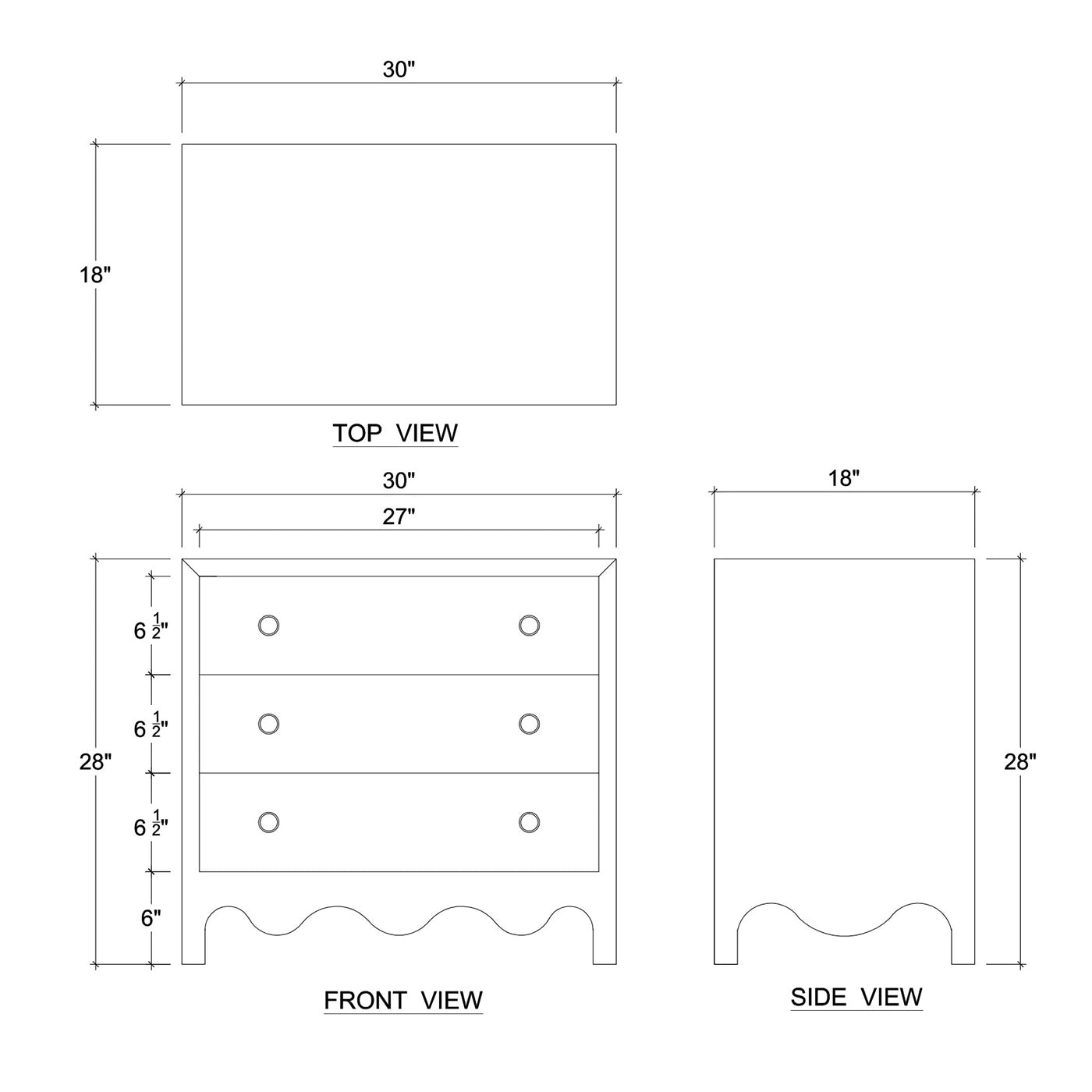 Dimensions diagram of Fennel Green Bedside Chest.