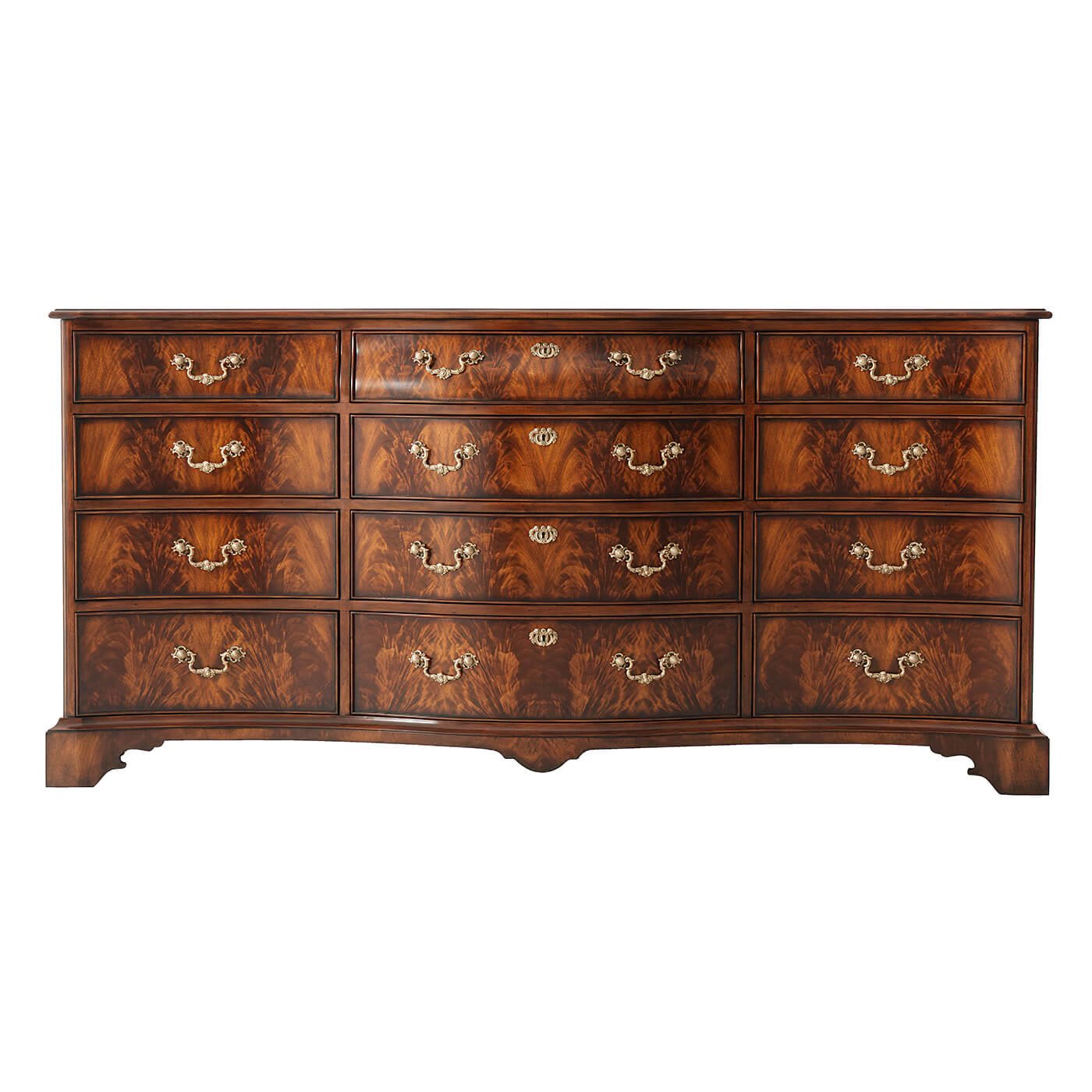 Front view of Chippendale dresser, detailed wood finish.