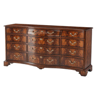 Chippendale mahogany dresser front view, elegant handles.
