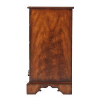 Dresser side view, showcasing mahogany wood grain.