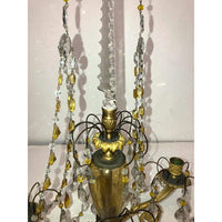 Decorative features of Russian candelabra with hanging crystals.