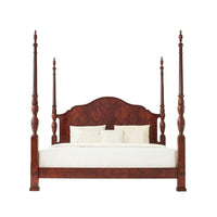 Front view of mahogany four post king size bed.