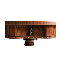 Drawer handle detail on mahogany center table.