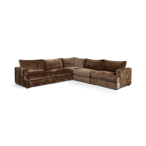 Five-Piece Sectional With Reversible Cushions - Brown