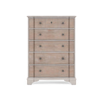 Tall maple chest with burnished brass hardware, front view