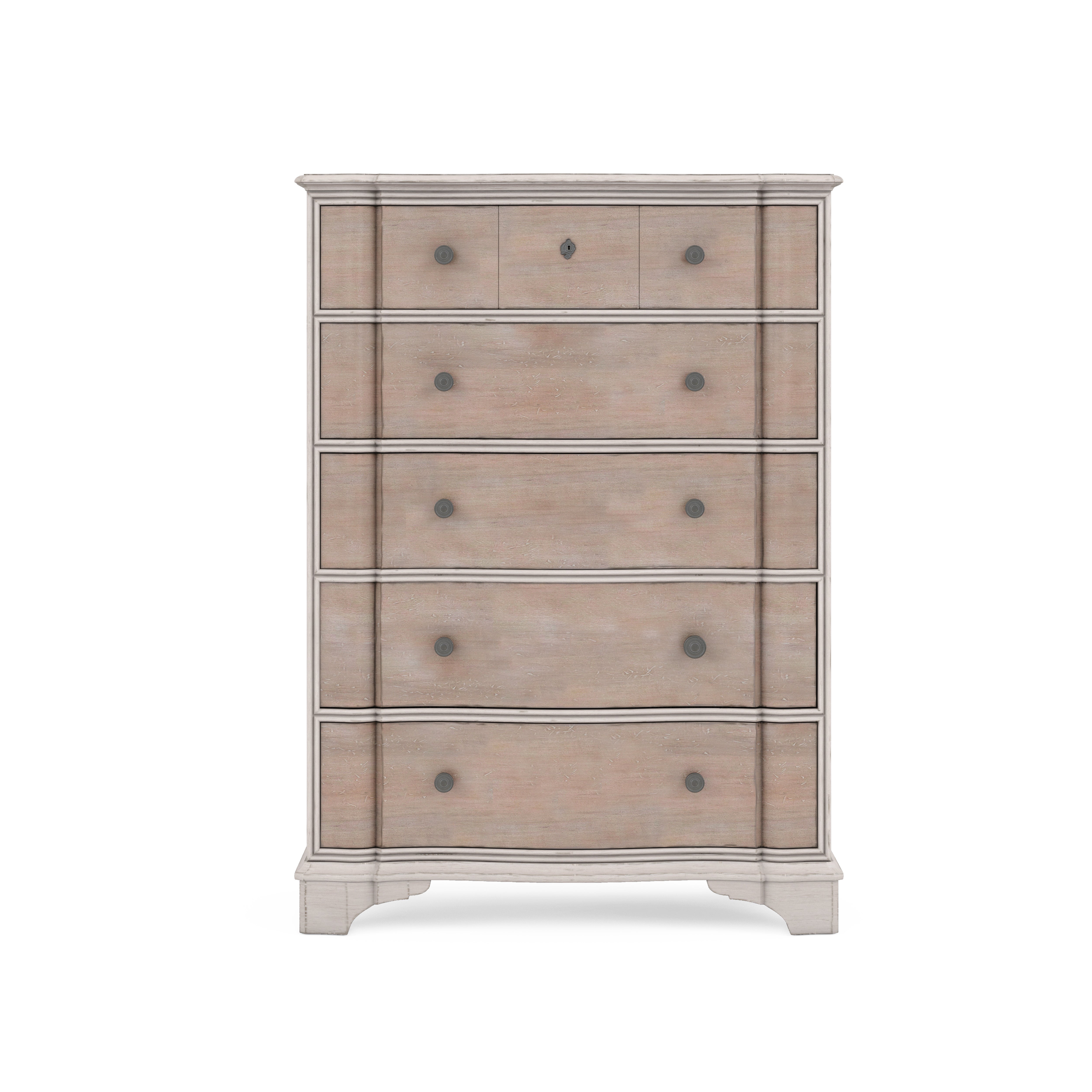 Tall maple chest with burnished brass hardware, front view