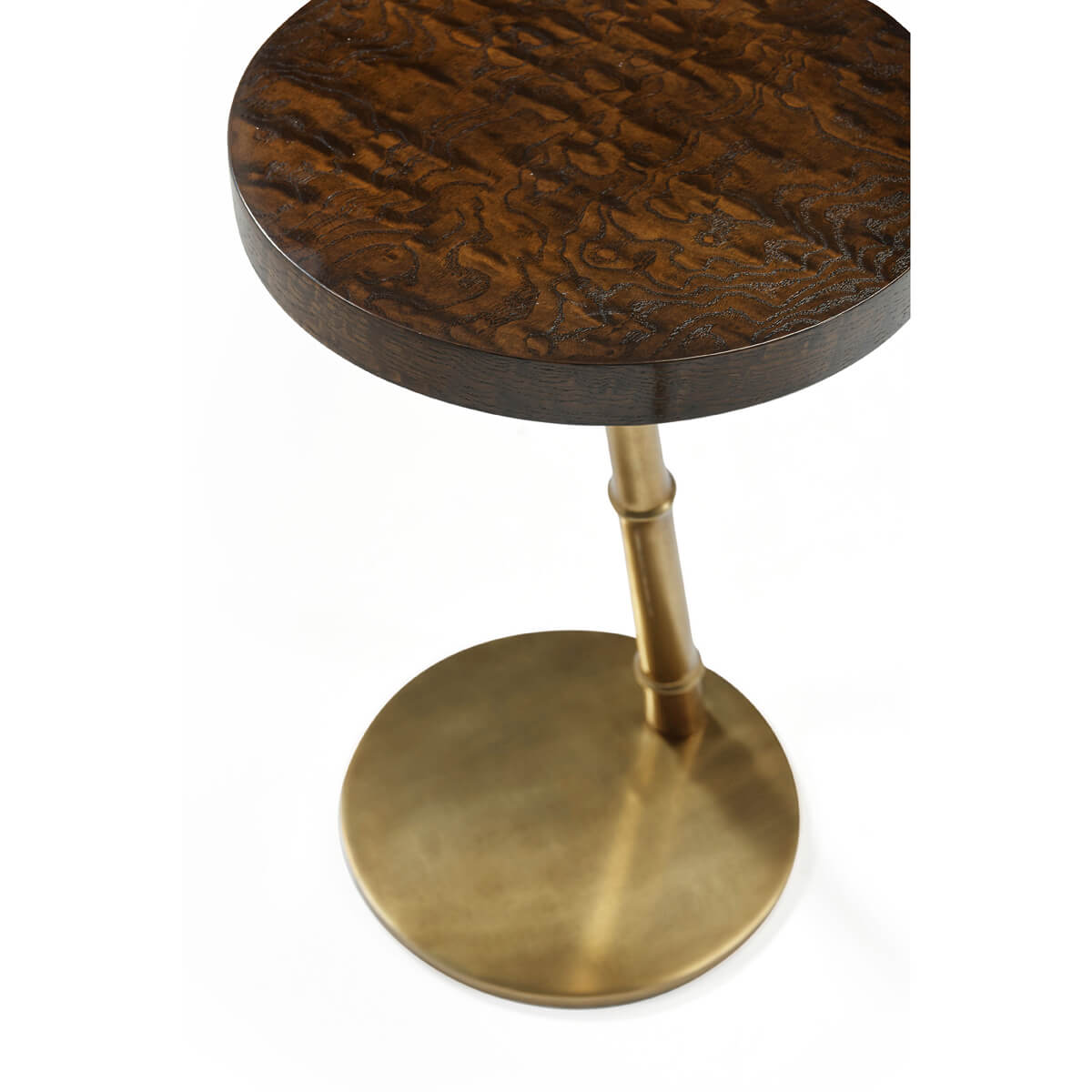 Top-down view of floating burl accent table design.