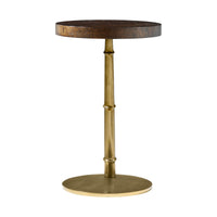 Straight view of floating burl accent table front side.