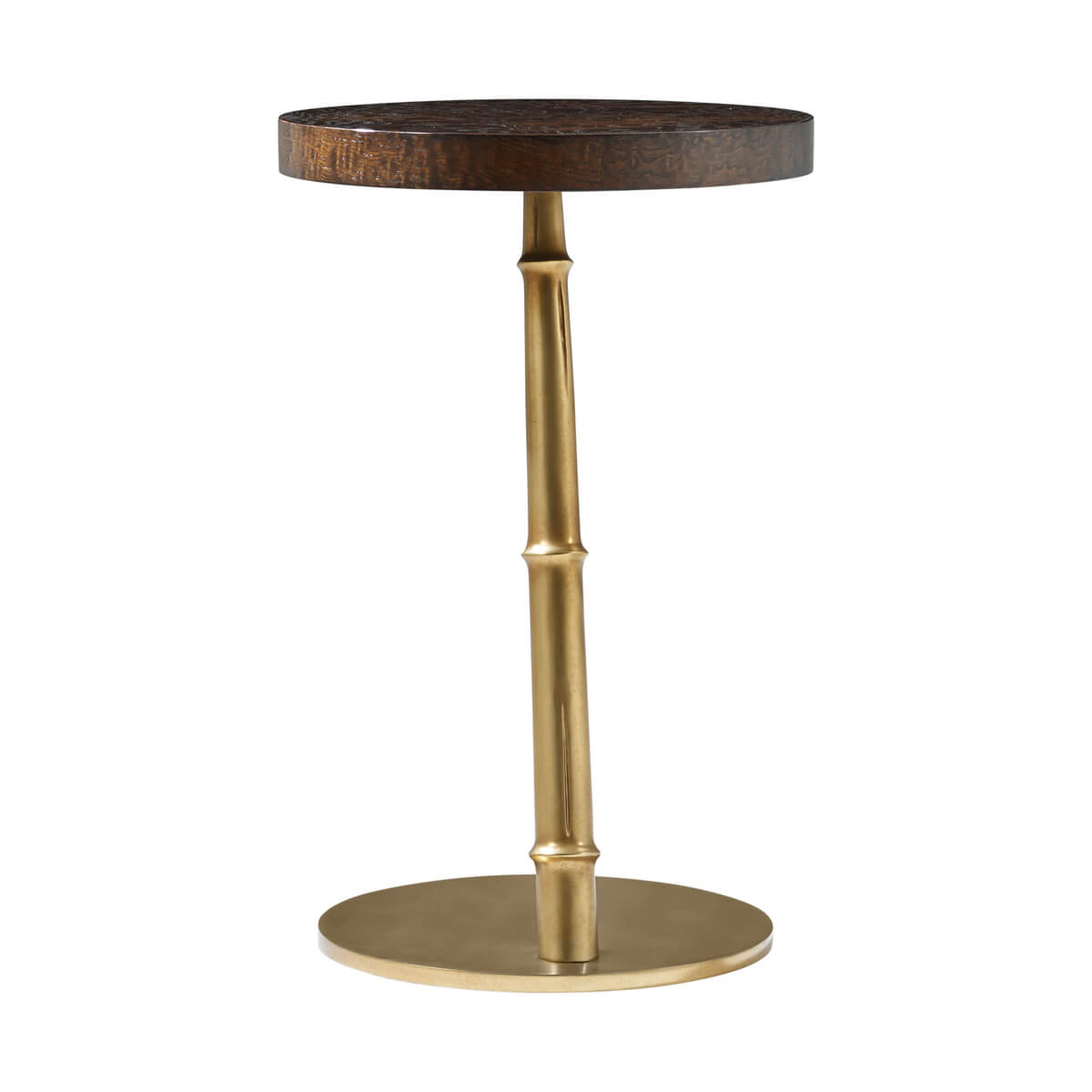 Front view of floating burl accent table, straight stem.