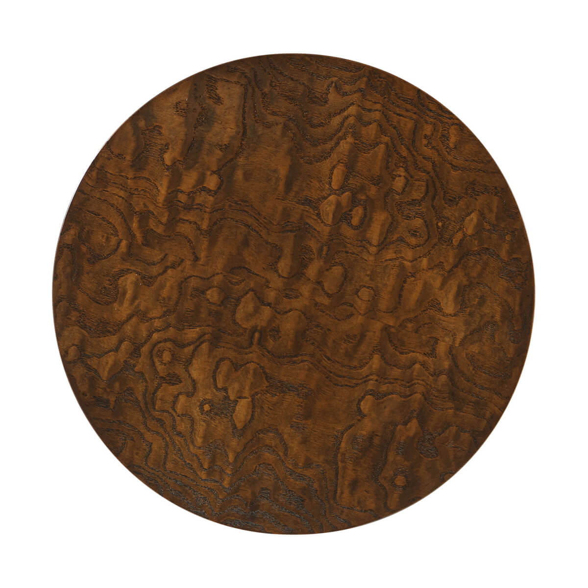 Close-up of floating burl accent table top texture.