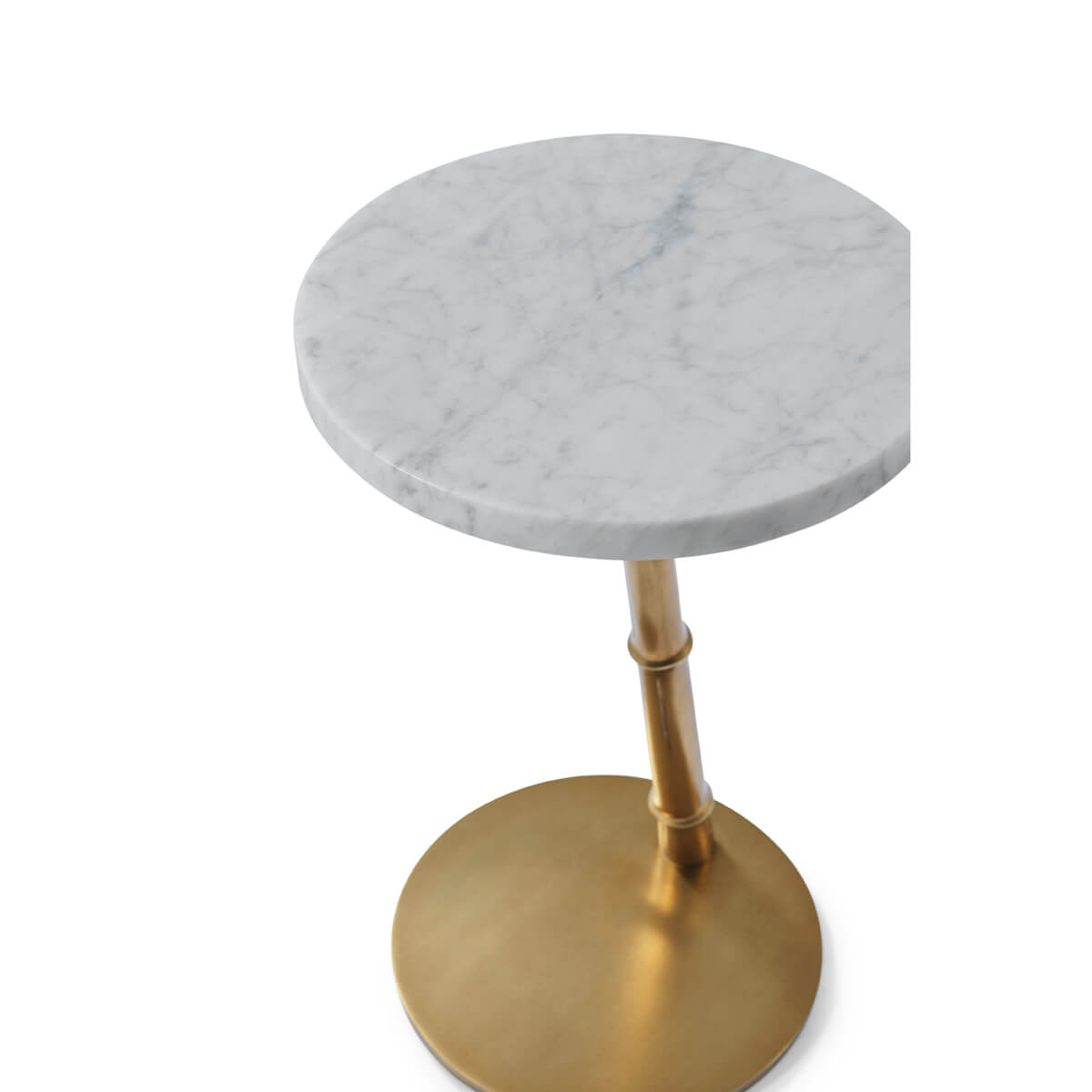 Close-up of marble top and golden base, accent table.
