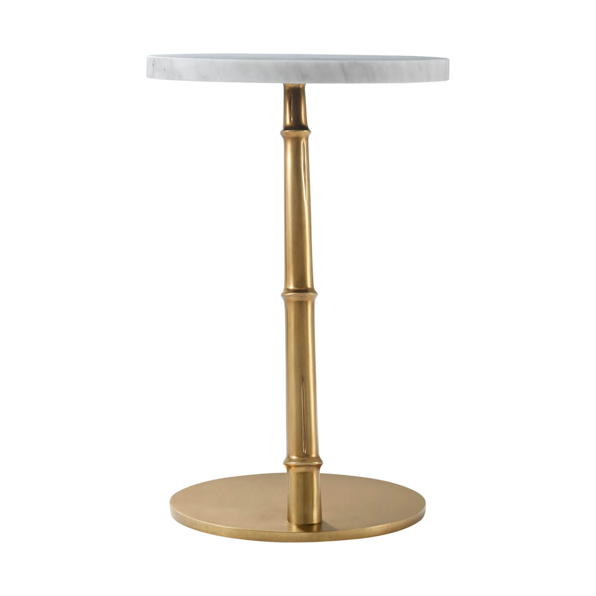 Marble top accent table, straight rear view.