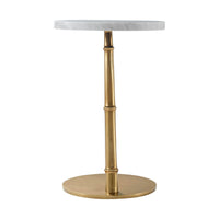 Marble top accent table, straight rear view.