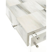 Close-up of desk drawer and acrylic material details.