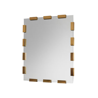 Modern mirror with brass accents, isolated view.