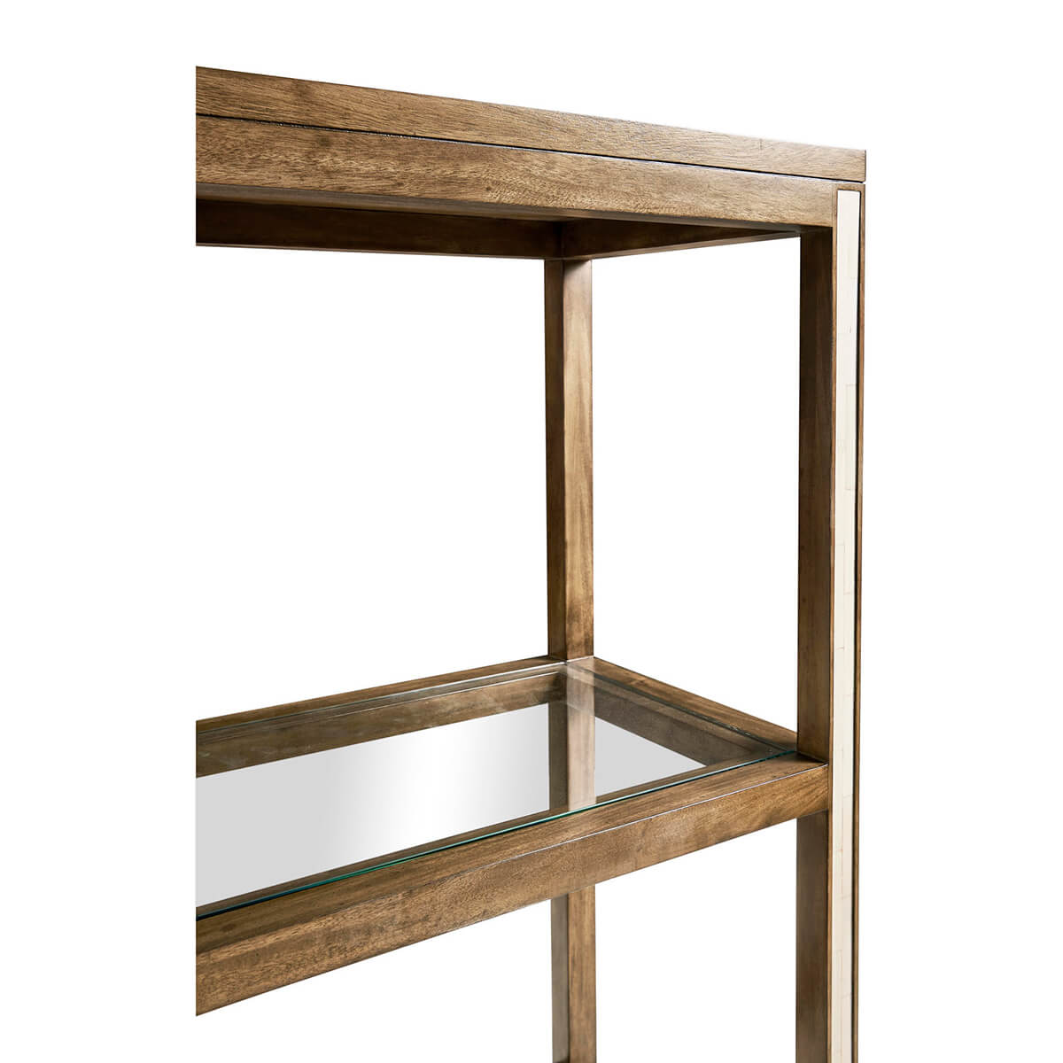 Upper section of etagere showing glass shelf detail.