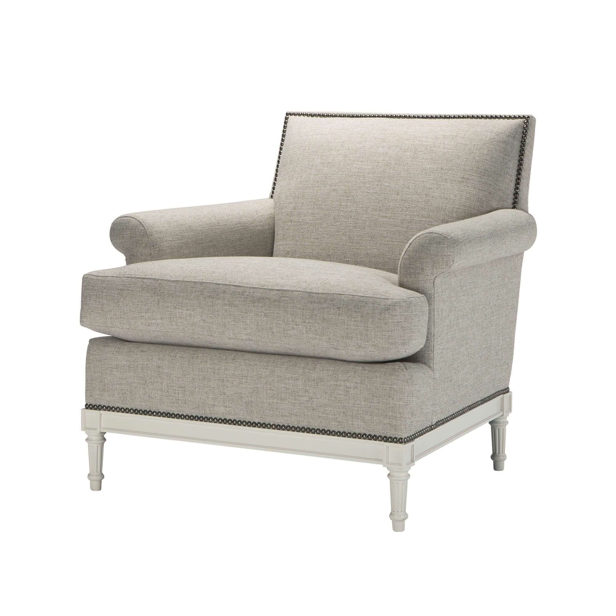 French 18th Century inspired armchair angled front view.