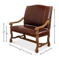 Measurements on French leather settee, full perspective shown.