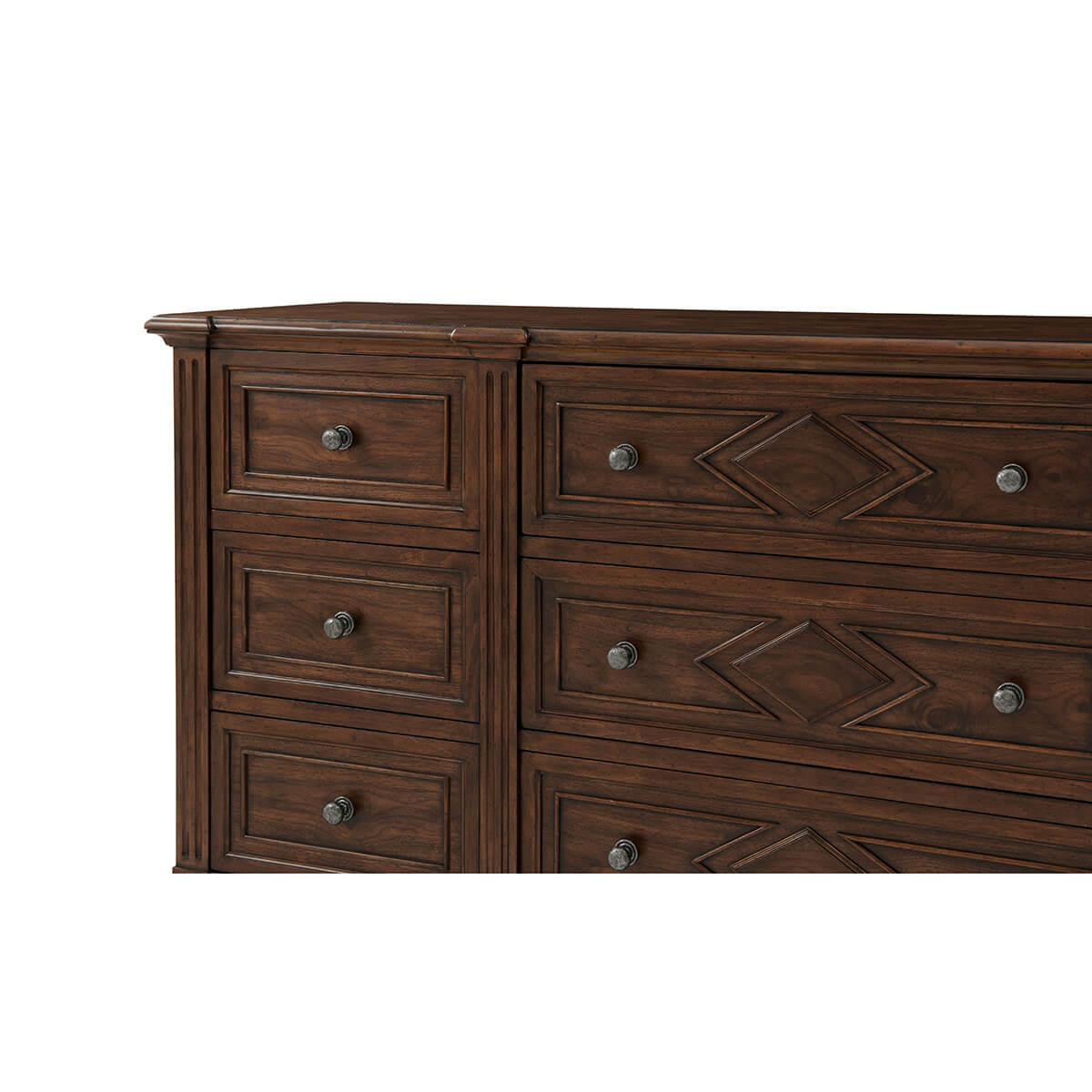 Dresser top-left corner, detailed drawer front.