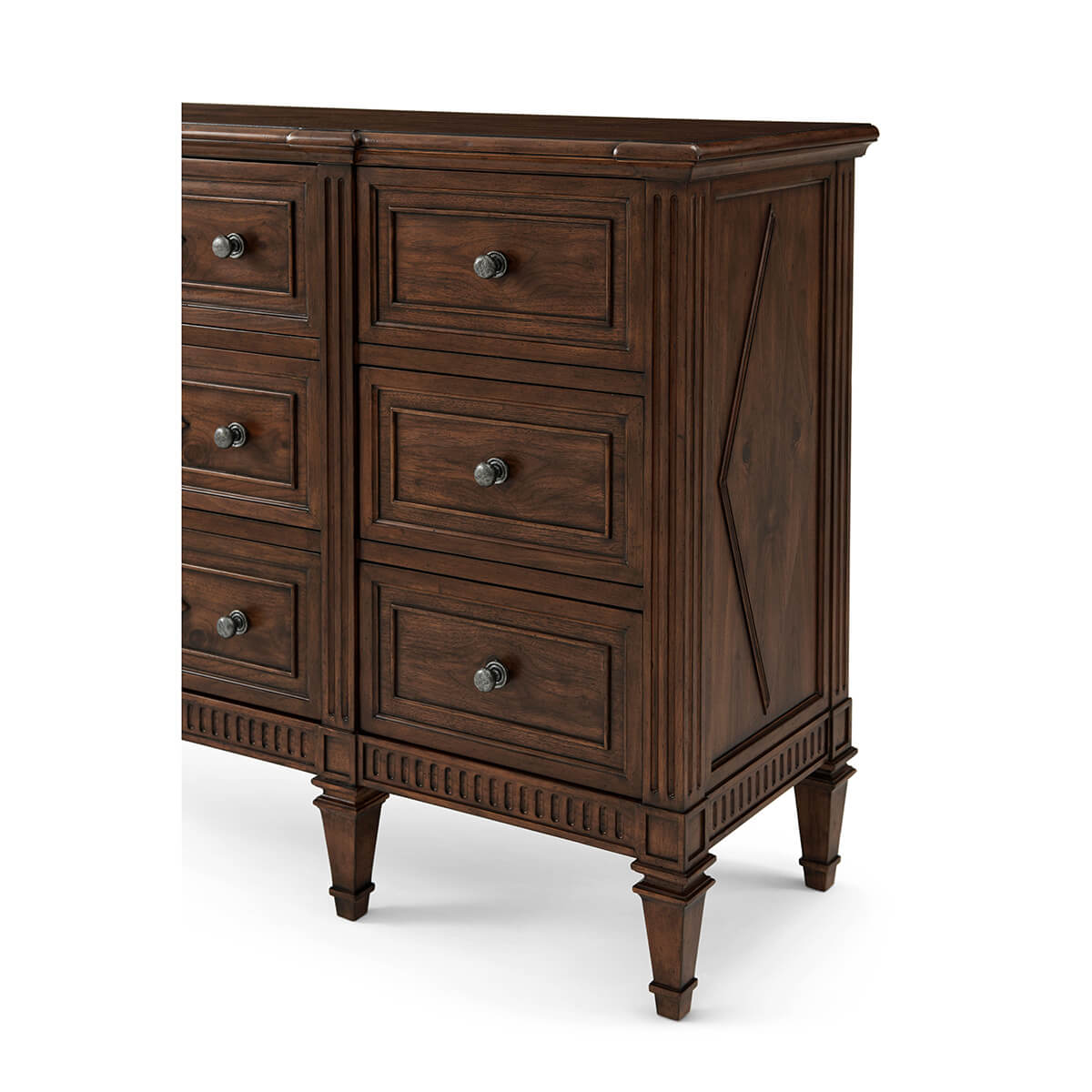Dresser corner, detailed side and leg design.