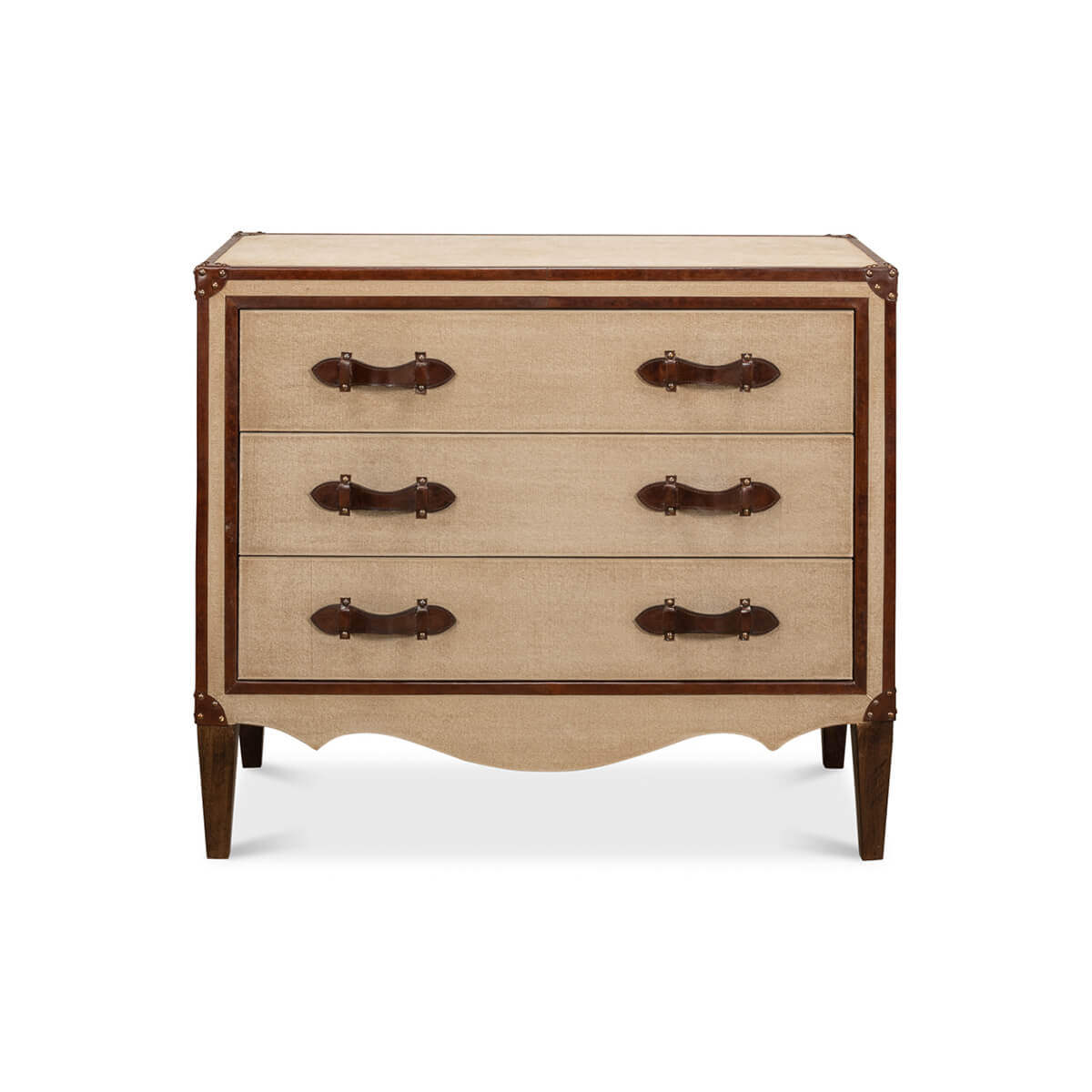 Front view of three-drawer art deco commode.