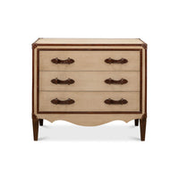 Front view of three-drawer art deco commode.