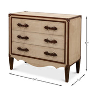 Art deco commode with dimensions in inches.
