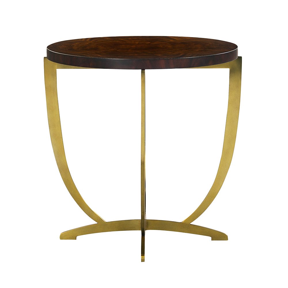 Round side table, front view focusing on structure.