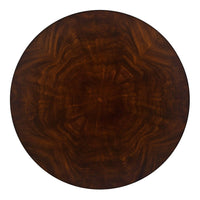 Top view of wood grain on round side table surface.